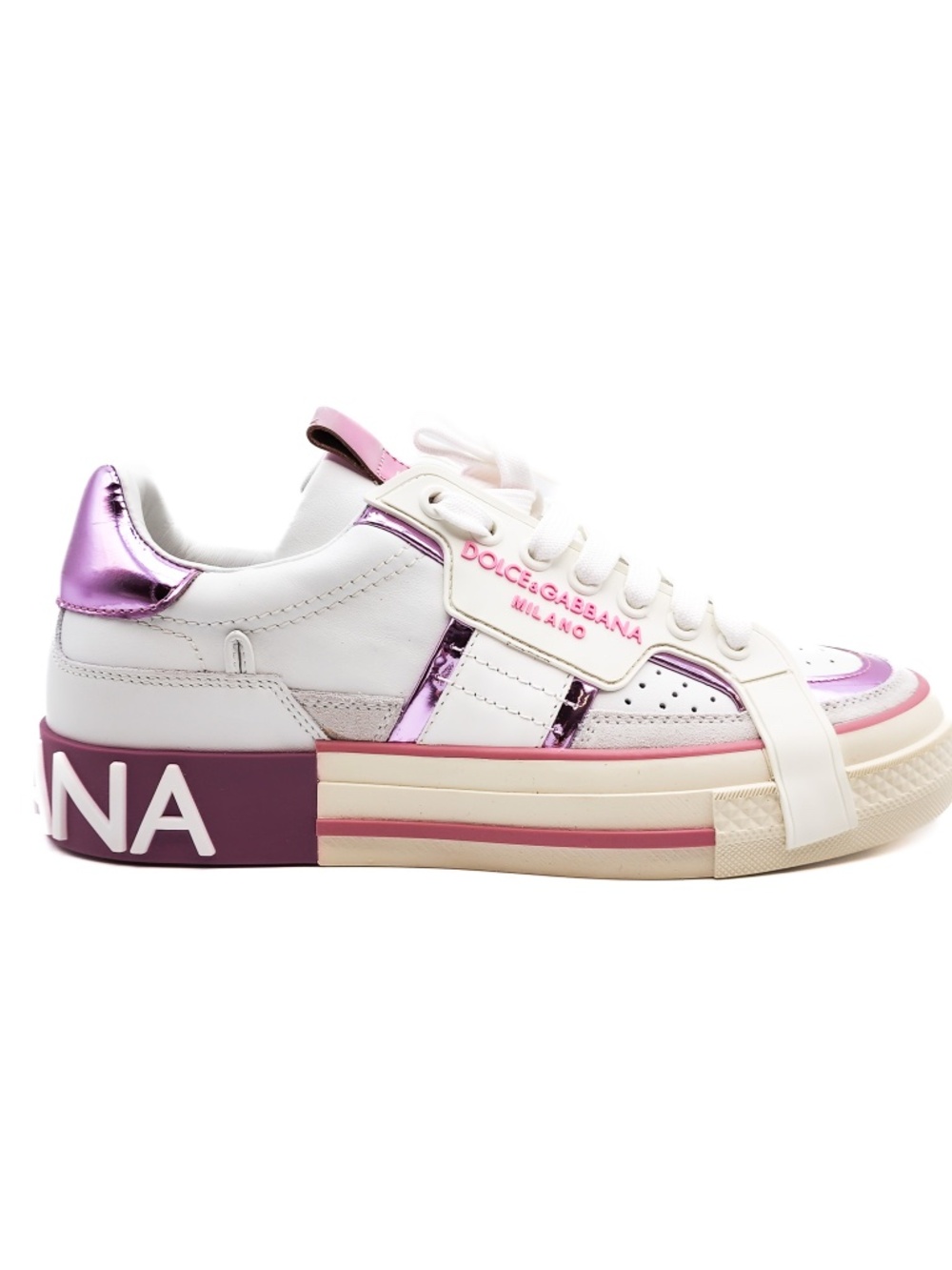 Dolce & Gabbana Custom 2.Zero White Lilac Calf Leather Sneakers EU 38